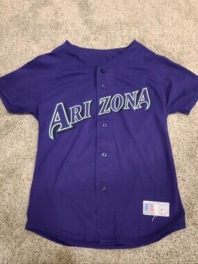 Youth L, Russell Athletic Purple Arizona Button Down Baseball Jersey